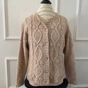 True Vintage knit sweater cardigan pale blush pink tan with multi colored specks